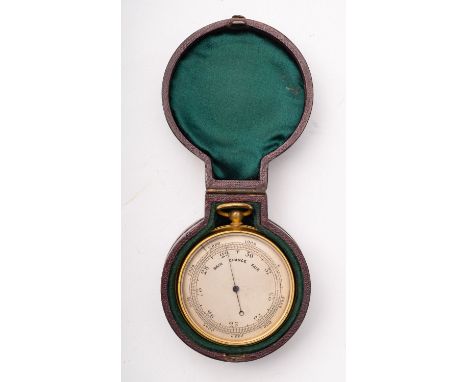 Anon, an English gilt brass cased pocket barometer, late 19th or early 20th century, the silvered dial calibrated from 0 to 8