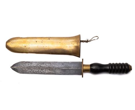 A Siebe Gorman & Co diver's knife, the straight double edge blade stamped as per title over  brass hilt and  ribbed one piece