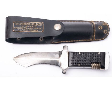 Galeazzi, Italy, Combination Diver's knife. Straight flat blade with single edge and concave sawback, over square section hil