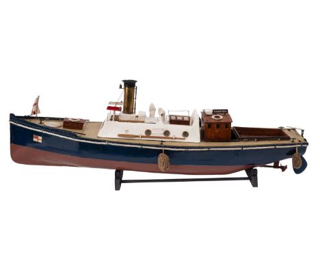 A scale model of  Royal Navy Pinnace for HMS 'Hampton',  brass funnel over cabin with correct fitting , the hull painted blue