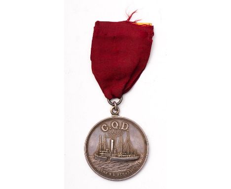 SS Republic. A CQD (Come Quick Danger) Commemorative Medal, obverse with  portrait of  holed ship with 'CQD' over and ' The S