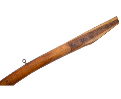 An ash tiller with brass suspension ring, 160.5cm long.