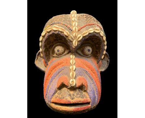 CAMEROON BEADED BABOON HELMET MASK, probab;y Bamileke, 31cm h