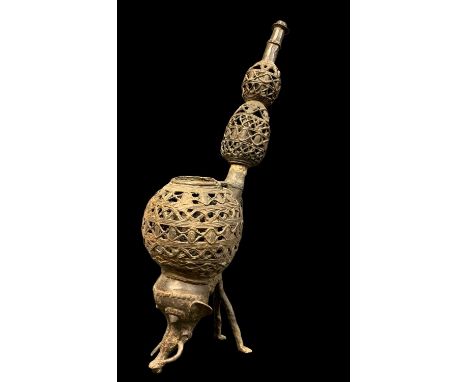CAMEROON METAL ALLOY CEREMONIAL PIPE, 61cm H