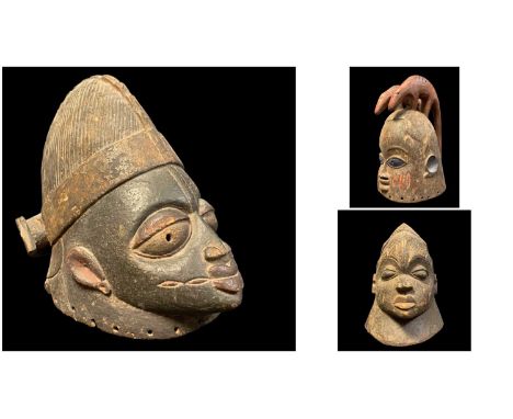 THREE YORUBA GELEDE &amp; EGUNGUN HELMET MASKS, tallest 38cm h (3)