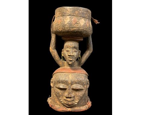 YORUBA EPA HELMET MASK, with bowl bearer crest, 56cm h