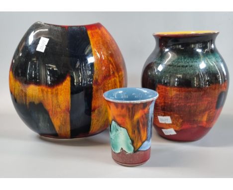 Two modern Poole Pottery 'Gemstones' vases to include: small classic vase and purse vase.  The tallest 20cm high approx., tog