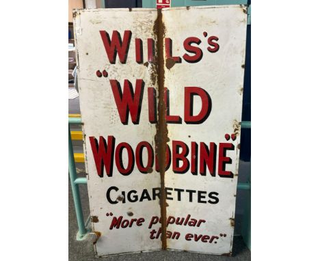 Large single sided enamel advertising sign Wills's 'Wild Woodbine' Cigarettes, 'more popular than ever'.  160x95cm approx.  (