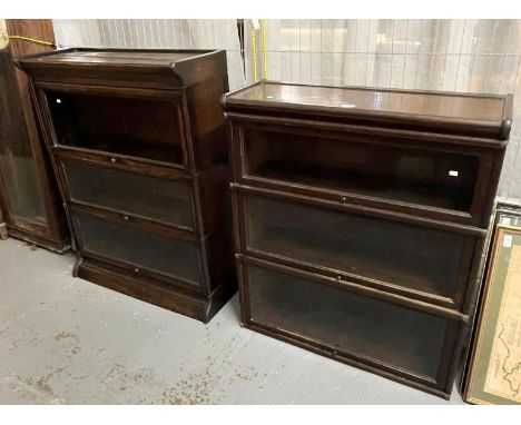 Two early 20th century oak three section Globe Wernicke style glazed bookcase.  Each 86cm wide approx.   (2)   (B.P. 21% + VA
