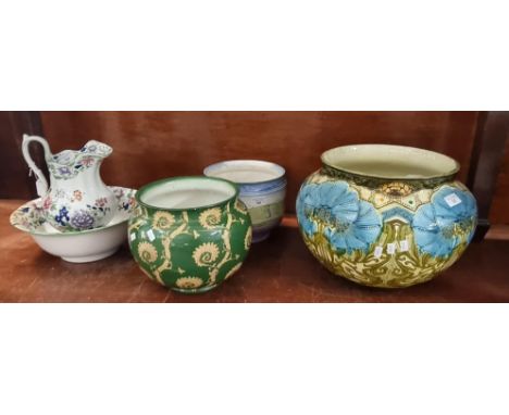 Collection of ceramics to include: Minton's Aesthetic design jardinière (a/f), Bisto jardinière, another, probably continenta