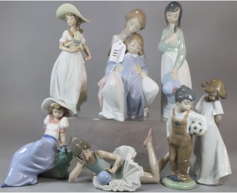Collection of seven Nao Spanish porcelain figurines of young boys and girls including: ballerina, footballer etc.  (7)  (B.P.
