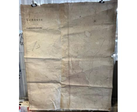 19th century 'Plan of Camrose Parish, Pembrokeshire', by Thomas Tamlin, land surveyor dated 1843, paper on canvas back.  Over