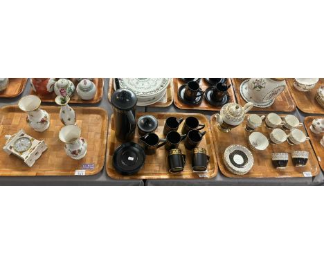 Fifteen piece Portmeirion Pottery 'Greek Key' design coffee set together with a fifteen piece 'Fine English China' tea set an