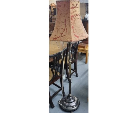 Silver-plated standard lamp and shade, originally a standard oil lamp. (B.P. 21% + VAT)
