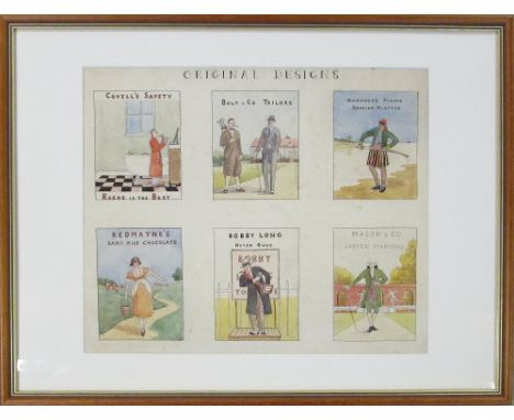 'Original Designs'  watercolour design board by R J Mason 64 cm x 49 cm