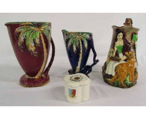 2 Beswick palm tree vases, Burleigh ware 'old feeding time' jug & Carlton ware hair tidy