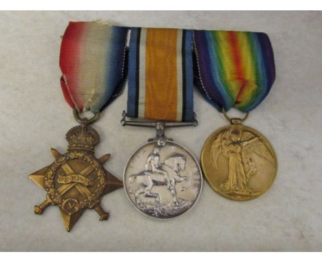 WWI trio of medals inc 1914/15 star awarded to 20862 DVR J. R. Leary R. A