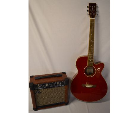 Tanglewood electro acoustic guitar, Behringer guitar amplifier and a good quality hardshell guitar case