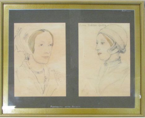 2 'Portraits after Holbein'  with signature R J Mason 53 cm x 43 cm