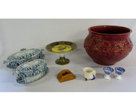 Various ceramics inc Solian ware comport, Burmantoft jardiniere, Carlton ware & Wedgwood tureens