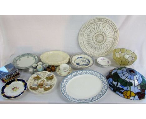 Various ceramics, Tiffany style light shade & CDs (2 boxes)