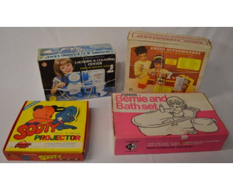 Vintage Sooty 'Give A Show' projector, Bernie & Bath set, Imco laundry & cleaning centre and a AMSCO Supermarket