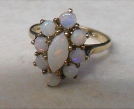 9ct gold white opal cluster ring size N/O