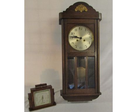 Oak wall clock & small barometer