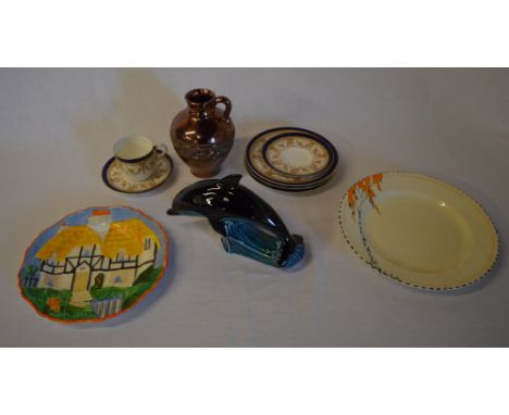 Various ceramics including Poole, Burleigh Art Deco plate, Royal Worcester cup & saucer etc