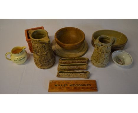 Hillstonia jugs & trinket dishes, Peter Rabbit bowl, Wills Woodbines jug and cribbage board