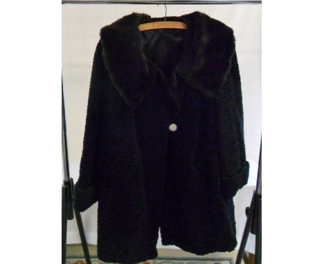 Ladies vintage Persian lambs wool and fur trim black coat