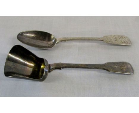 Silver tea caddy spoon London 1825 maker Charles Eley weight 0.93 oz silver teaspoon 1857 maker Henry Holland weight 0.62 oz