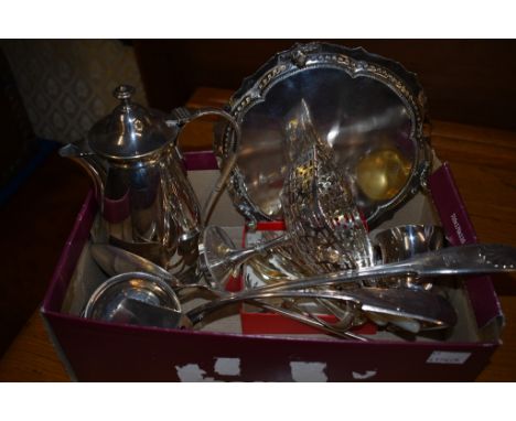A small collection of silver plate,comprising of a sweet meat dish of rounded square form with pierced lattice decoration on 