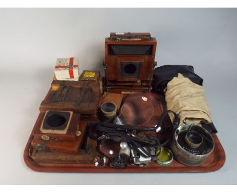 A Brass Mounted Special Instantograph Plate Camera by J Lancaster & Son Together with Various Lenses, Fittings and Accessorie