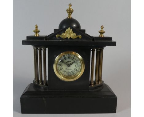 A Ormolu Mounted Black Slate Architectural Mantle Clock by Conterra, 23cm High 