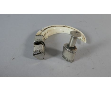 A French Silver Mounted Boar Hunting Whistle with Tusk Handle