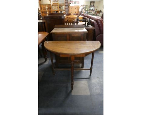 An Oak Demi Lune Side Table with Turned Reeded Supports, 91cm Wide