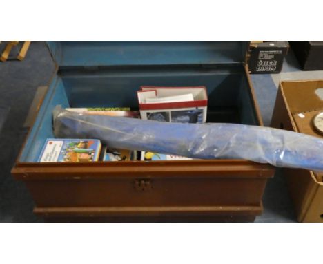 A Vintage Metal Travelling Trunk Containing Books etc