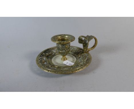 A French Ormolu and Mother of Pearl Bed Chamber Stick with Pierced Bowl Depicting Cherubs Supporting Urn, 13cm Diameter 