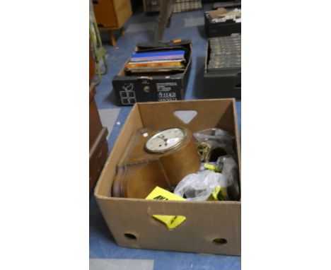 A Box Containing Various Clock Parts and Accessories, Mantle Clock for Restoration etc