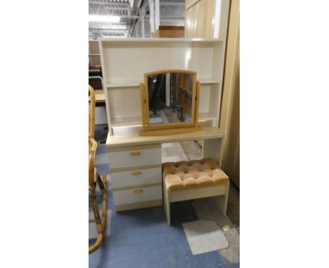 A Modern Three Drawer Dressing Table and Stool, Together with a White Painted Two Shelf Open Bookcase 