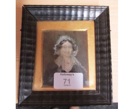English school, 19th century A miniature portrait of a lady watercolour and bodycolour 7.5 x 6 cm (3 x 2 1/4 in)