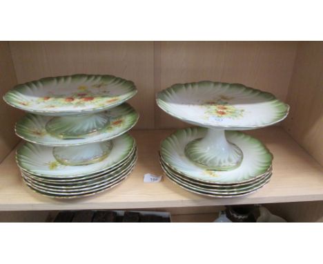 A dessert service manufactured by the Ceramic Art Co Ltd, Crown Pottery, Stoke on Trent, c1905, comprising one tall comport, 