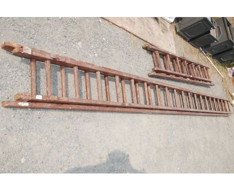 A 2 x Twenty rung extending wooden ladder.