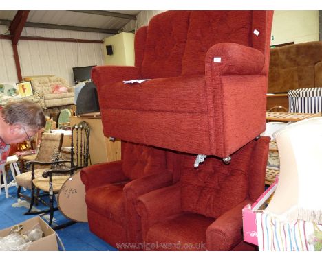 Three piece suite with two seater sofa , one armchair worn