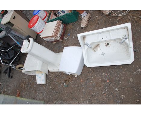 2 x white china WC cisterns plus basin and pedestal.