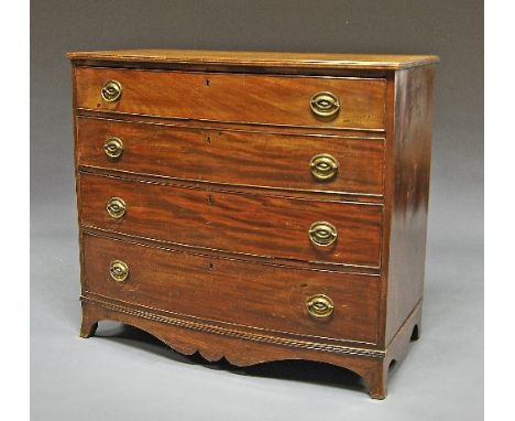 A Regency mahogany chest of drawers, four long drawers on bracket feet, 100cm high x 113cm wide x 58cm deep.  