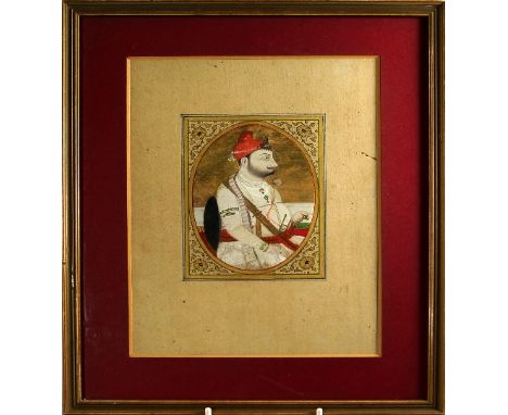 An Indian miniature portrait painting of a Sikh gentleman, opaque watercolour on paper, 19th Century, likely Punjabi and depi