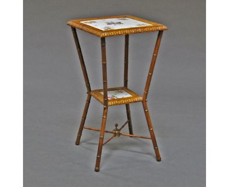 A Bamboo style tile inlaid table, 75cm high x 40cm wide. 