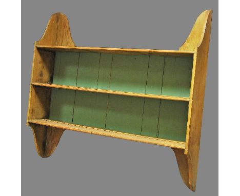 A hanging pine book shelf, late 19th/early 20th century, 122cm high x 135 cm wide x 25cm deep.   